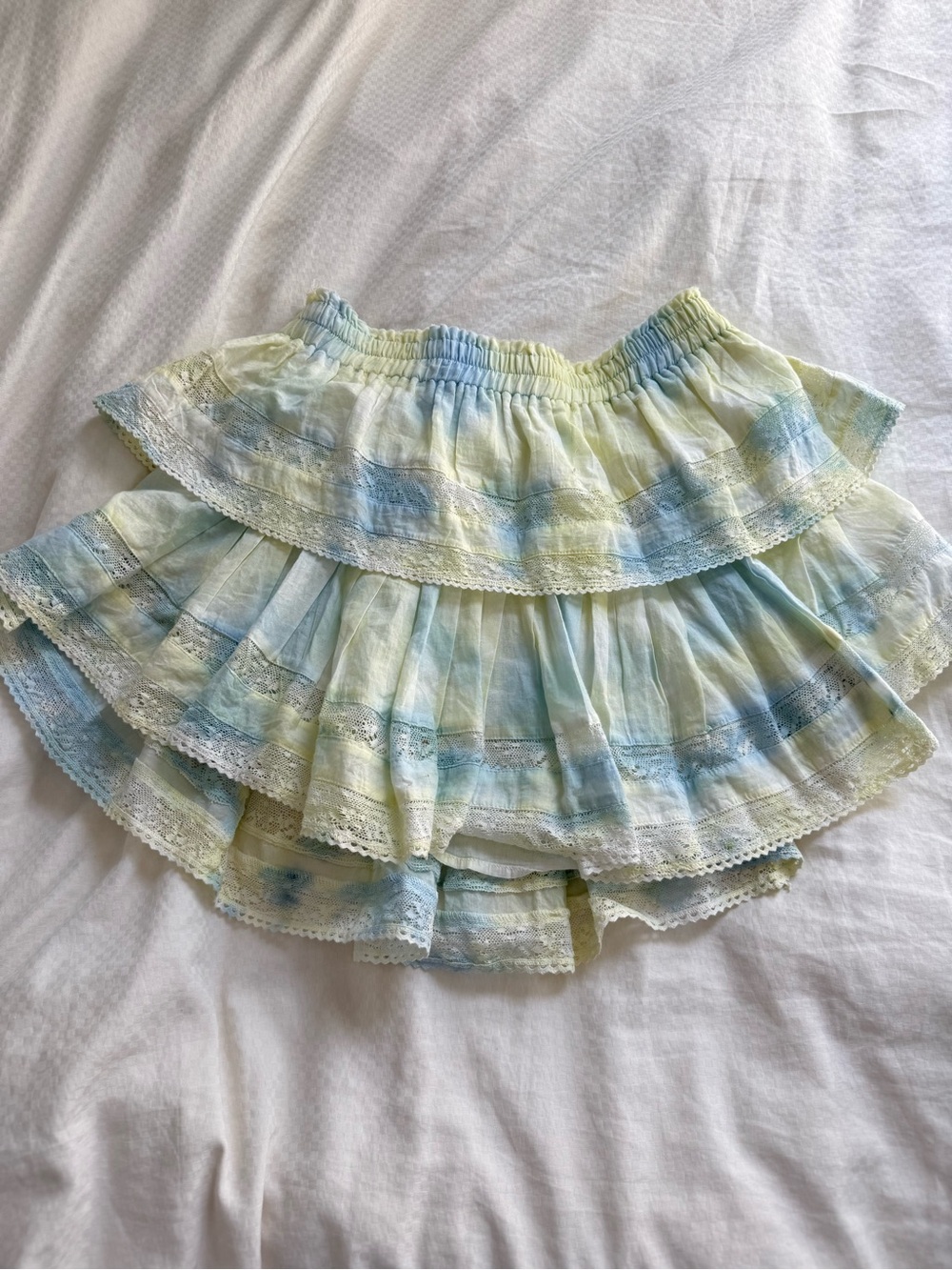 LoveShackFancy Ruffle Mini Skirt Preppy in Lily Pond